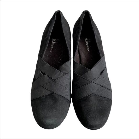 BROWNS Black Suede Slip On Wedge Shoes With Elastic 7.5 - Picture 5 of 10